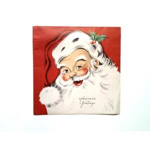 Vintage Christmas Greetings Jolly Santa Claus Greeting Card USA 1940's - 1950's